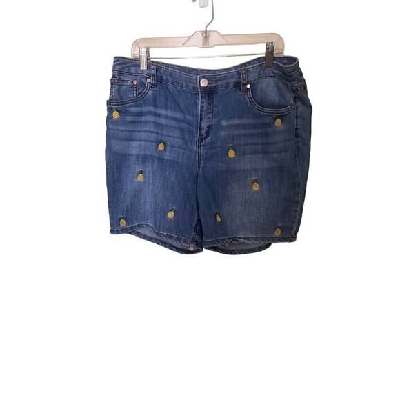 Christopher & Banks Pineapple Embroidered Denim Shorts Size 12 summer vacation - Picture 1 of 11